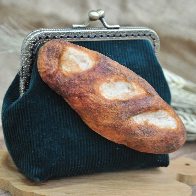 [Hand Wrap Felt]Baguette Bread Decoration Small Gold Package -Green - Attached 110cm Metal Skating Chain - กระเป๋าแมสเซนเจอร์ - ขนแกะ สีเขียว