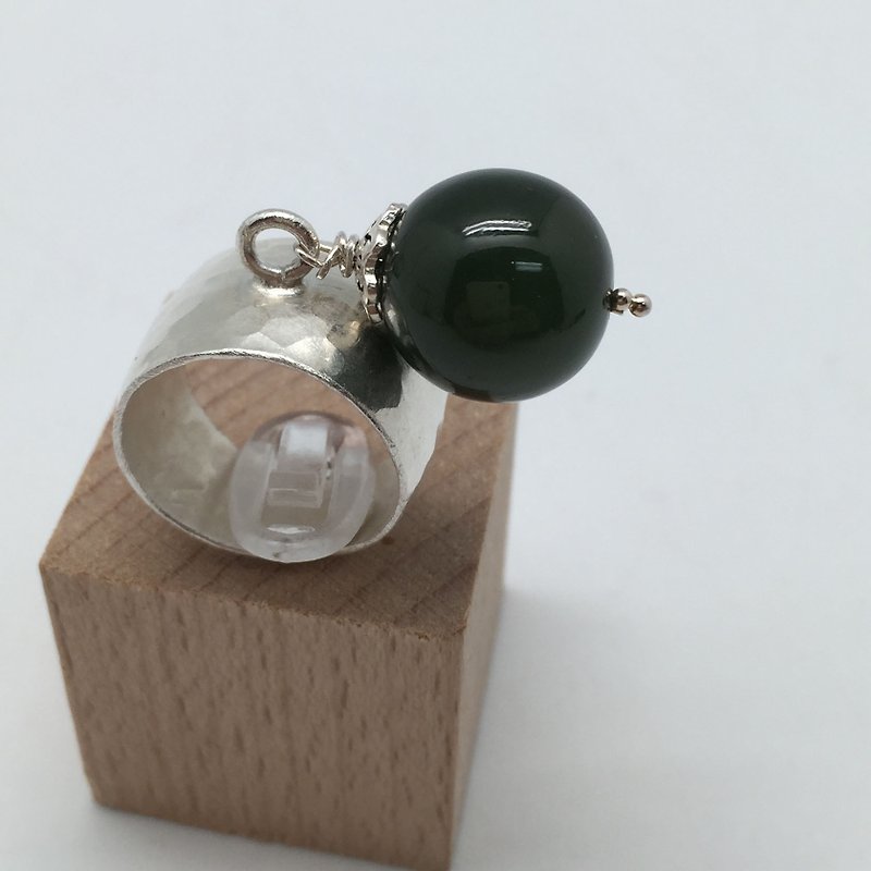 925 Silver Nephrite Precious Stones Diamond shaped Markings Ring Size Adjustable - แหวนทั่วไป - เงินแท้ สีเขียว
