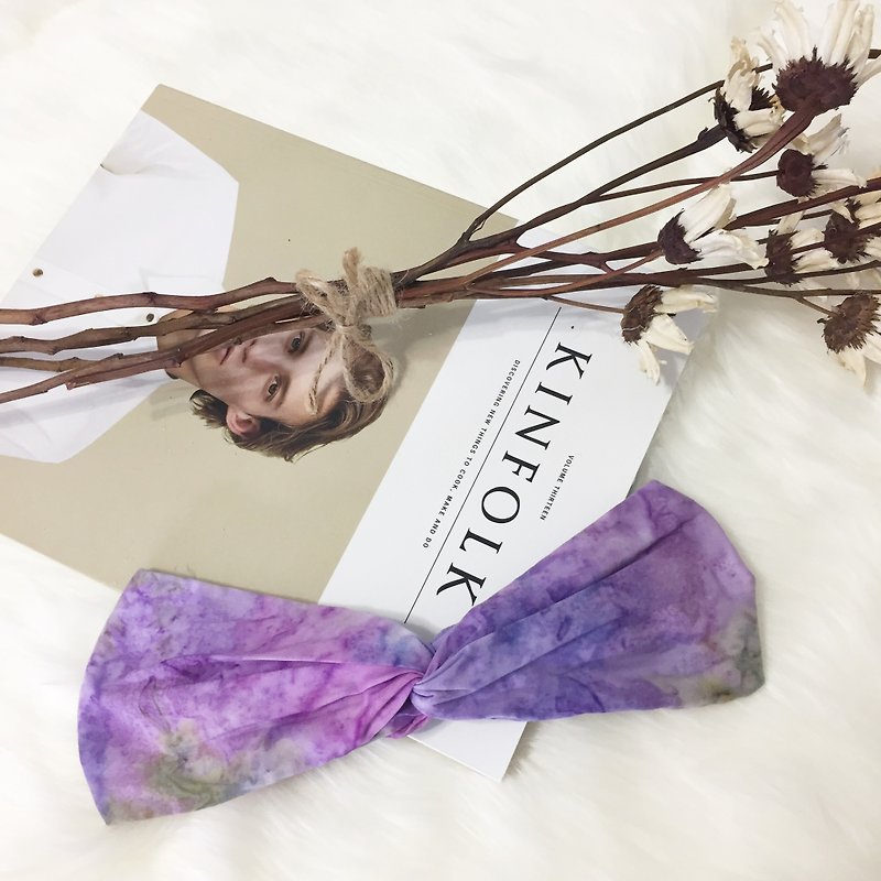 Provence / Purple Green / Wide Elastic Handmade Hairband - Headbands - Cotton & Hemp 
