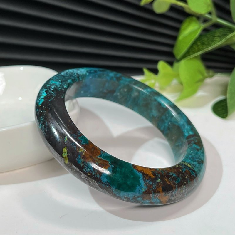 優質美國鳳凰松石手鐲50MM 油畫風小寬條矽孔雀石手環 瓷度高 - 手鍊/手環 - 半寶石 藍色