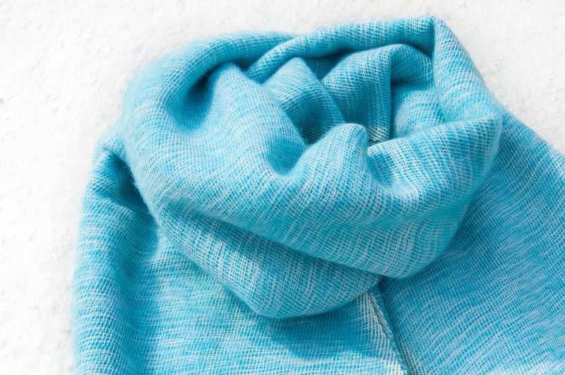 Wool shawl / knit scarf / knitted shawl / blanket / pure wool scarf / wool shawl - blue sky - ผ้าพันคอถัก - ขนแกะ สีน้ำเงิน