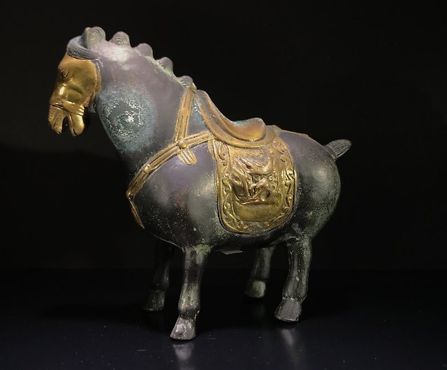 鎏金銅馬青銅馬鎏金銅雕風水擺件古青銅器古玩馬到成功- 設計館山奇藝術 