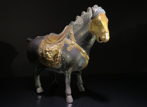 鎏金銅馬青銅馬鎏金銅雕風水擺件古青銅器古玩馬到成功- 設計館山奇 