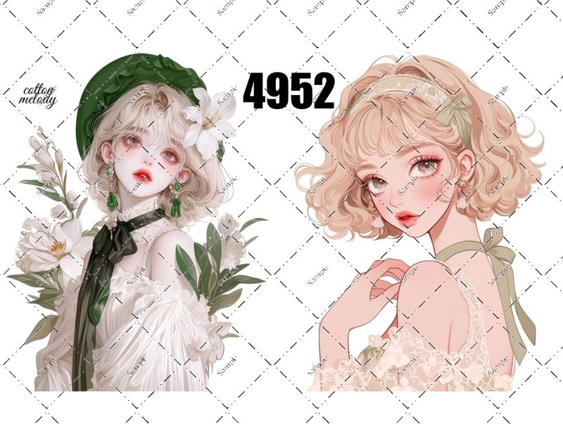 original sticker no.4952 人物ステッカー オリジナルステッカー オリジナル人物ステッカー 装飾ステッカー cotton melody - 貼紙 - 紙 