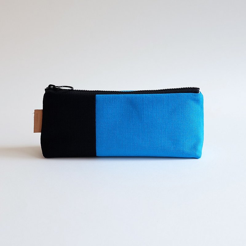 Hand-sewn-blue x black two-color stitching pencil case - กล่องดินสอ/ถุงดินสอ - ผ้าฝ้าย/ผ้าลินิน หลากหลายสี