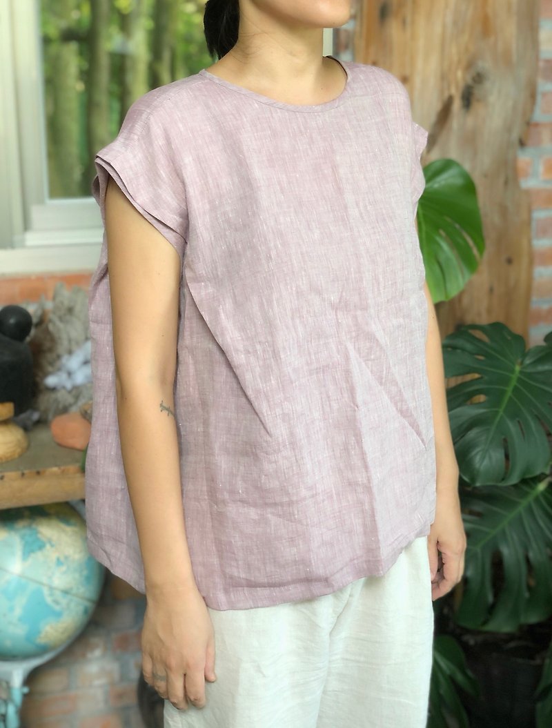 Linen Folded Shoulder Top - เสื้อผู้หญิง - ผ้าฝ้าย/ผ้าลินิน หลากหลายสี