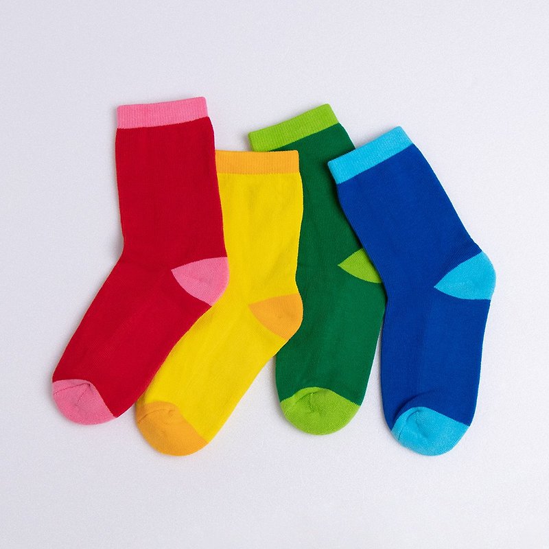 [WARX Antibacterial and Deodorant Socks] Play Color Splicing Middle Tube Children's Socks (4 Color Set) - ถุงเท้า - ผ้าฝ้าย/ผ้าลินิน 
