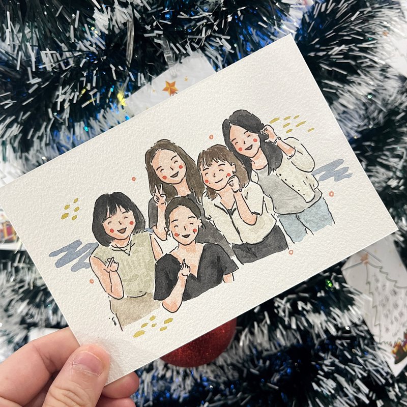 簡單水彩似顏繪 / 5人 / 客製人像畫 - 似顏繪/客製畫 - 紙 多色