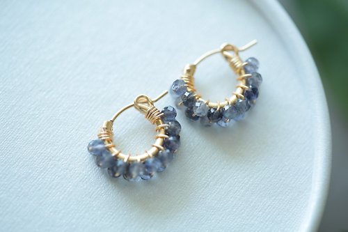 JieJie Jewelry HappyCircle1.3cm│堇青石款 美國14kgf 耳夾 耳針