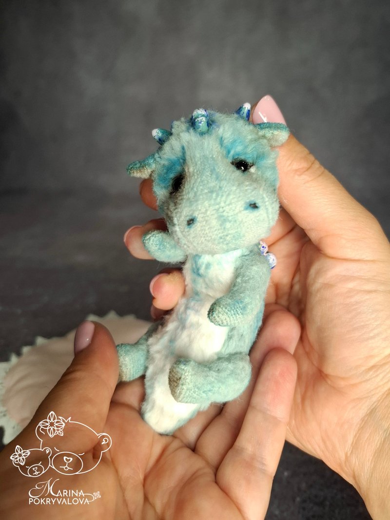 Miniature dragon toy. Mint dragon teddy. New year gift. - Stuffed Dolls & Figurines - Other Materials Gray