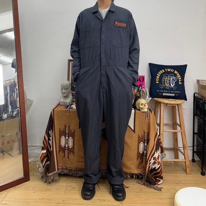 CINTAS 鐵灰 長袖 連身工作服 COVERALLS 刺繡布章 古著 二手 - 男長褲/休閒褲 - 棉．麻 灰色