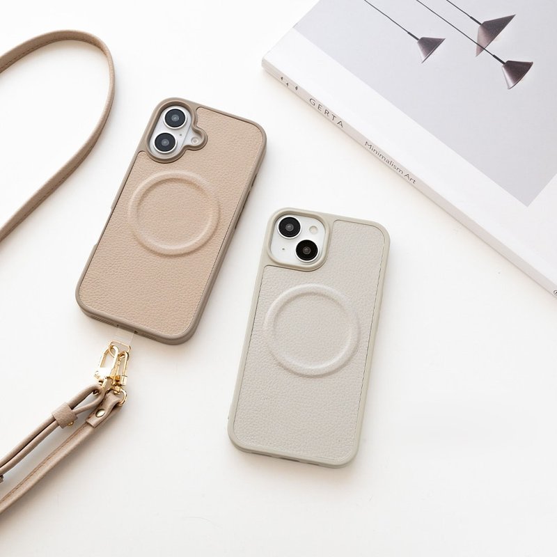 MagSafe対応 iPhone カラーリアケース マグネット 【 シュリンクレザー 】 本革 スマホケース スマホショルダー くすみカラー JS21K - 手機殼/手機套 - 真皮 灰色