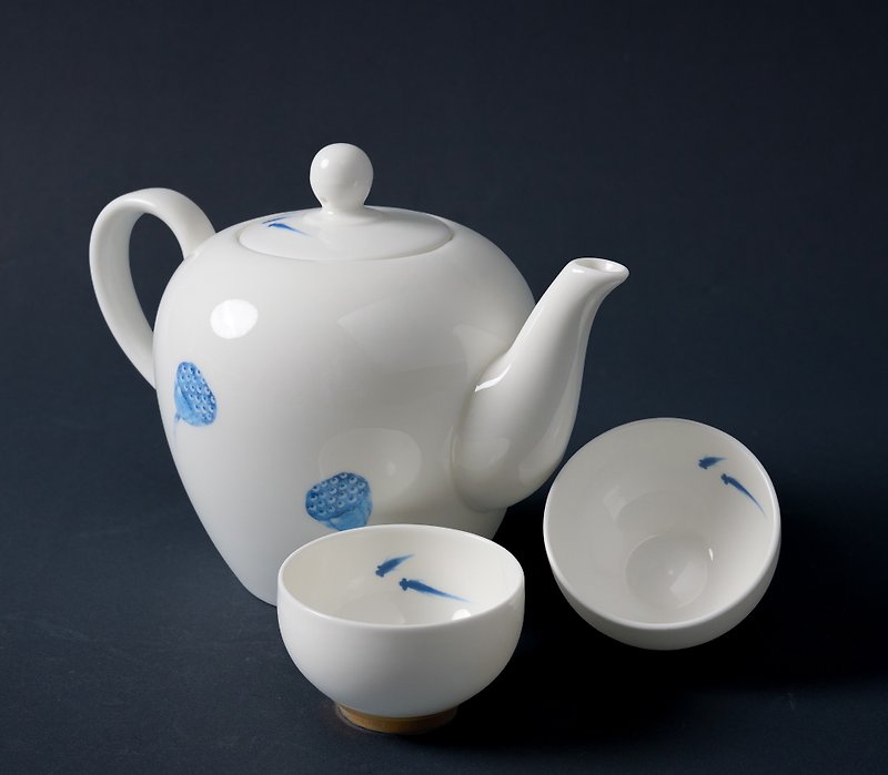 An Zhilian's Lebei Porcelain Tea Set (one pot and two cups) - Teapots & Teacups - Porcelain White