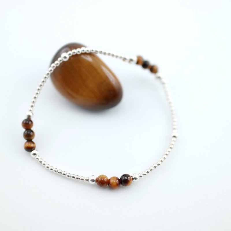 Xi Zizi ~ pebble Stone tiger eye silver elastic bracelet - สร้อยข้อมือ - เครื่องเพชรพลอย สีนำ้ตาล