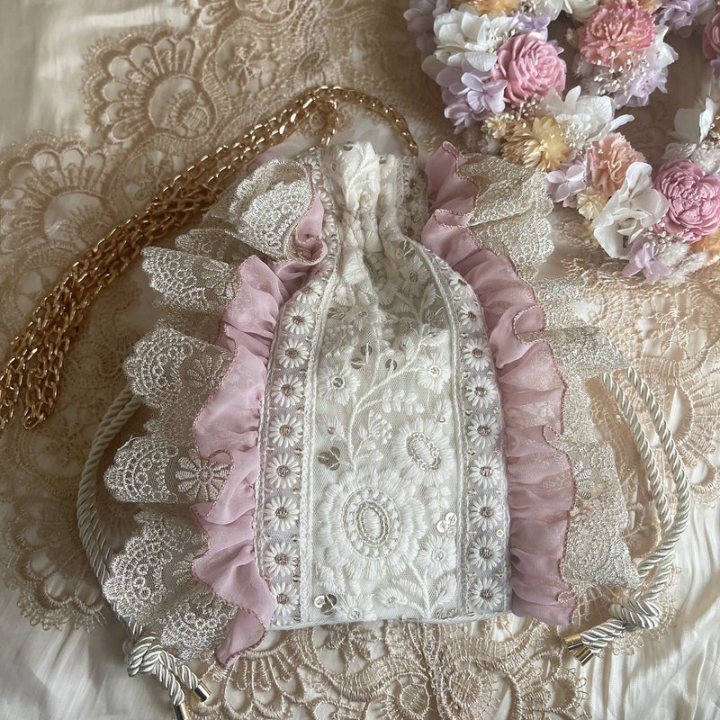 印度刺繡小袋、束口袋、束口袋 - 化妝包/收納袋 - 其他材質 