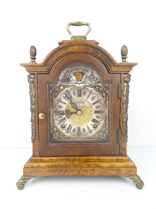 Dutchantique4you Antique Vintage Dutch Mantel Clock Warmink Wuba Shelf Bracket Moon Phase 8 day