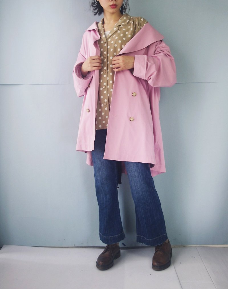 Treasure vintage - girlish pink oversize sailor collar trench coat - เสื้อสูท/เสื้อคลุมยาว - เส้นใยสังเคราะห์ สึชมพู