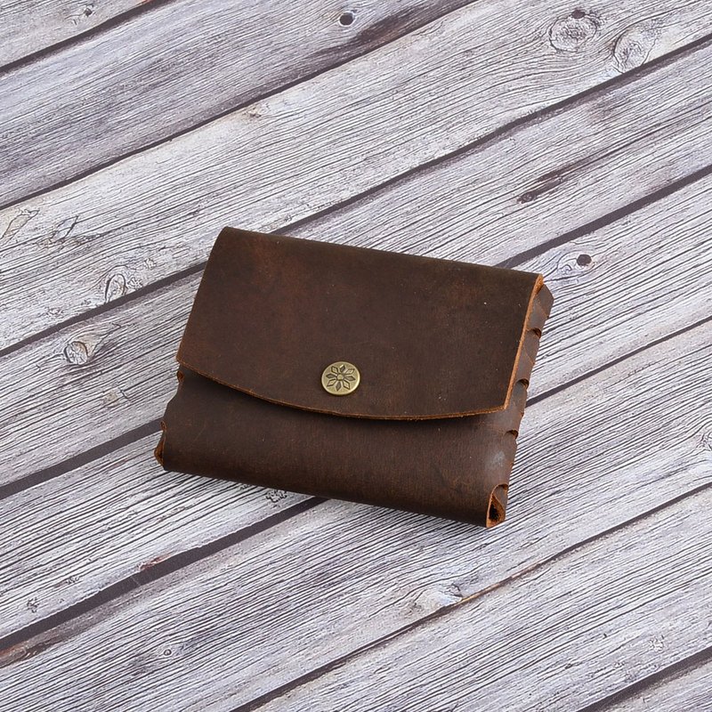 [U6.JP6 Handmade Leather Goods]-Hand-stitched cowhide universal bag/simple wallet/business card storage bag - Coin Purses - Genuine Leather Brown