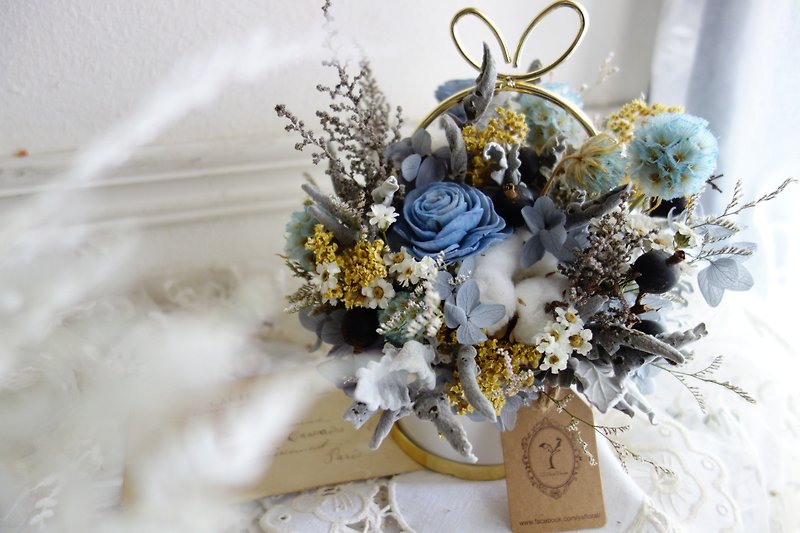 Small golden pot of rose flower ceremony/table flower/potted flower/opening flower ceremony/new home completion - Dried Flowers & Bouquets - Plants & Flowers Blue