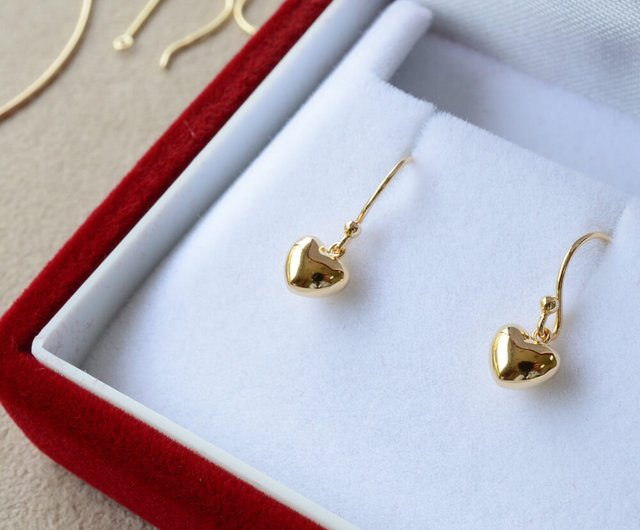 18K金耳環日本製造黃金心形耳針可換成耳夾耳環JEWELRY and PEARL