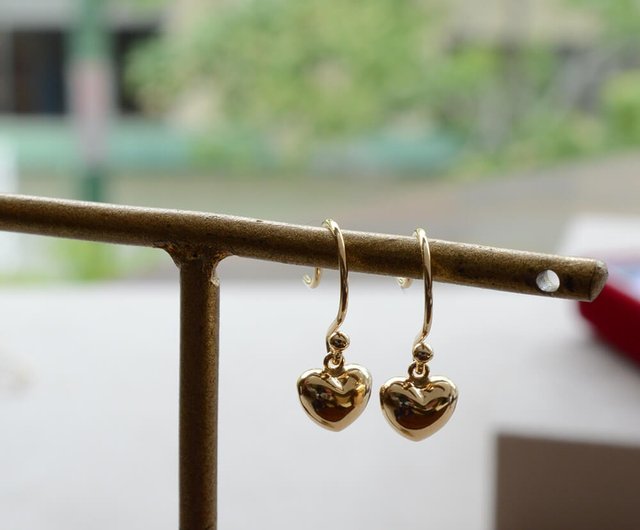 18K金耳環日本製造黃金心形耳針可換成耳夾耳環JEWELRY and PEARL