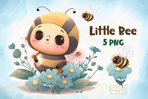 RivusArt Little Bee Clipart l Cute bee PNG l Summer clip art l Baby bee PNG l Bee