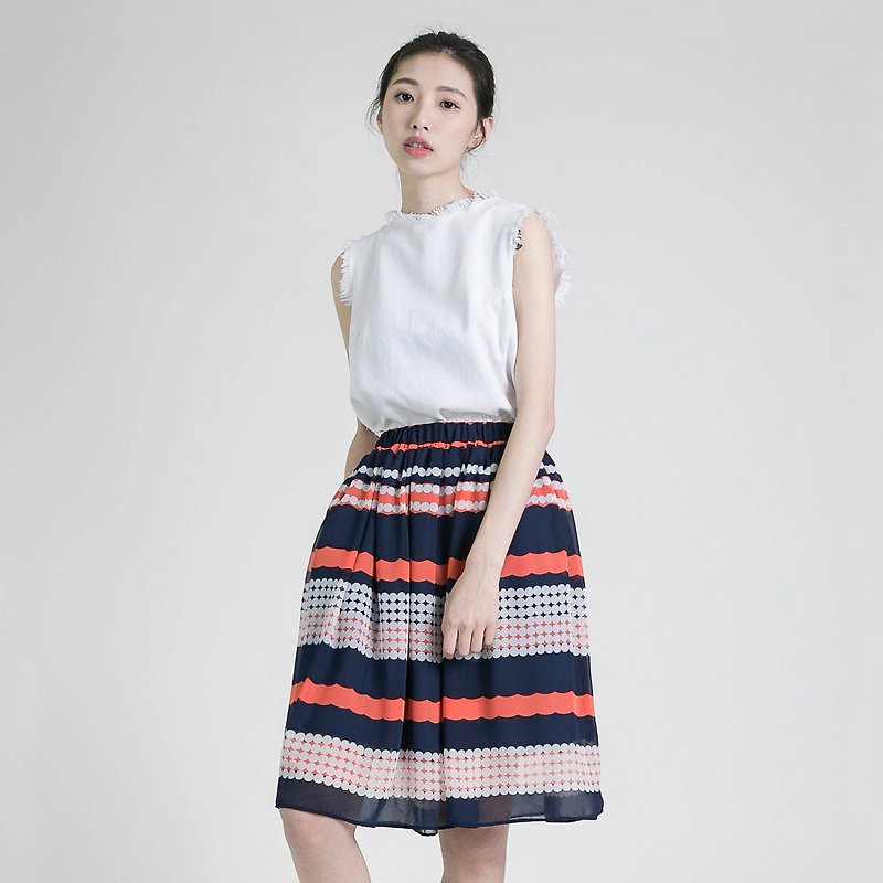 Canelé pattern skirt _8SF230_ geometry - Skirts - Cotton & Hemp Multicolor