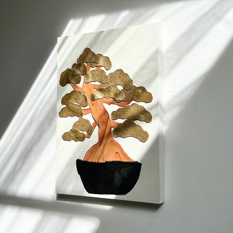 Leather collage art / Bonsai - Posters - Wood Multicolor