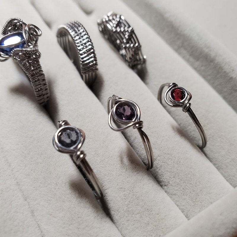 紅尖晶、紫尖晶、鈷尖晶 | 戒指 金屬編織 礦石 飾品 不鏽鋼 手作 - 戒指 - 半寶石 銀色