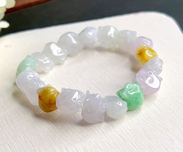 Ice colorful jade piggy bracelet  Natural Burmese jade A grade