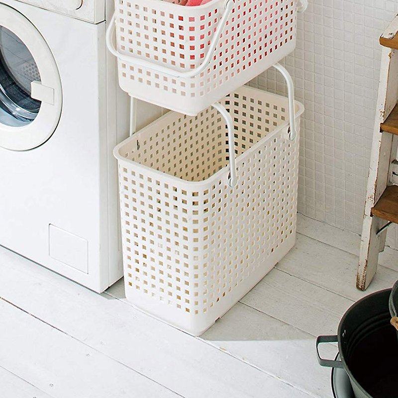 日本like-it 日製可堆疊加高洗衣隙縫籃-L - 層架/置物架/置物籃 - 塑膠 白色