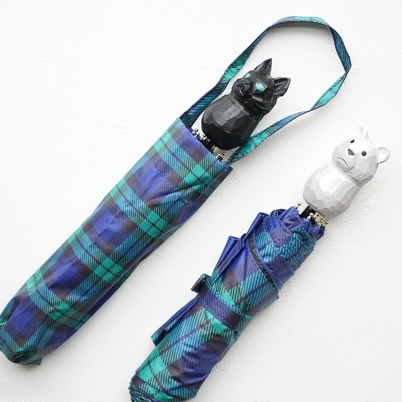 mini umbrella wood carving rabbit cat polar bear UV CUT 99.9% UPF 50+ - ร่ม - วัสดุกันนำ้ สีเขียว