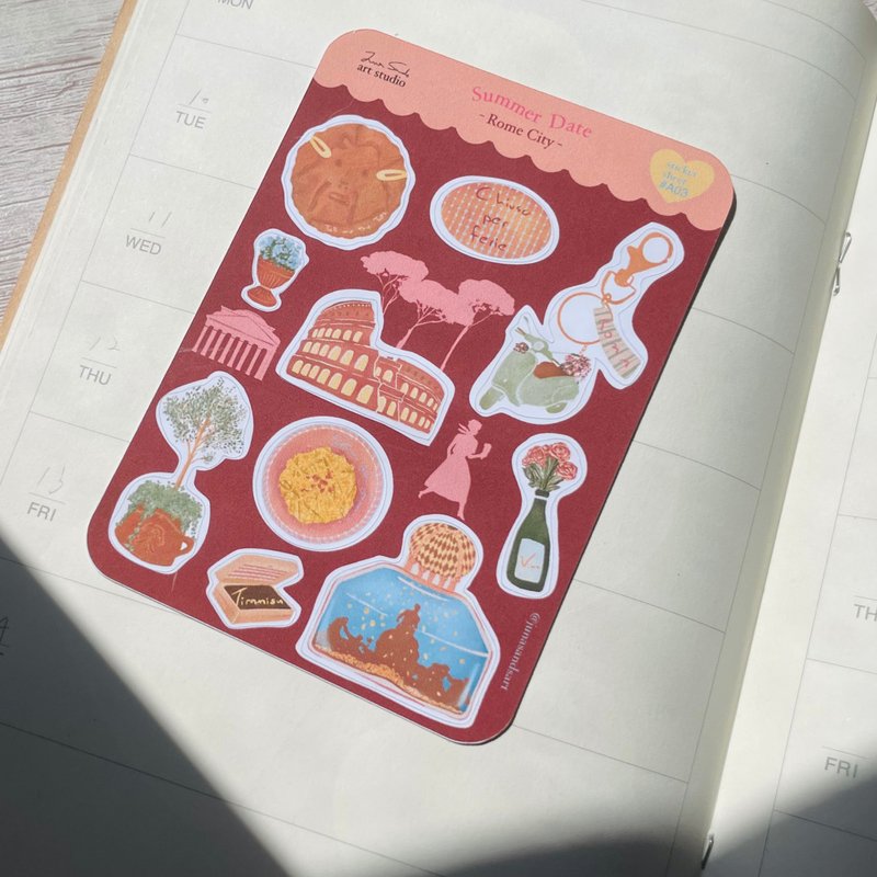 Rome Sticker Sheet 羅馬假期貼紙組-SummerDate 手帳 手機殼貼紙 - 貼紙 - 紙 粉紅色