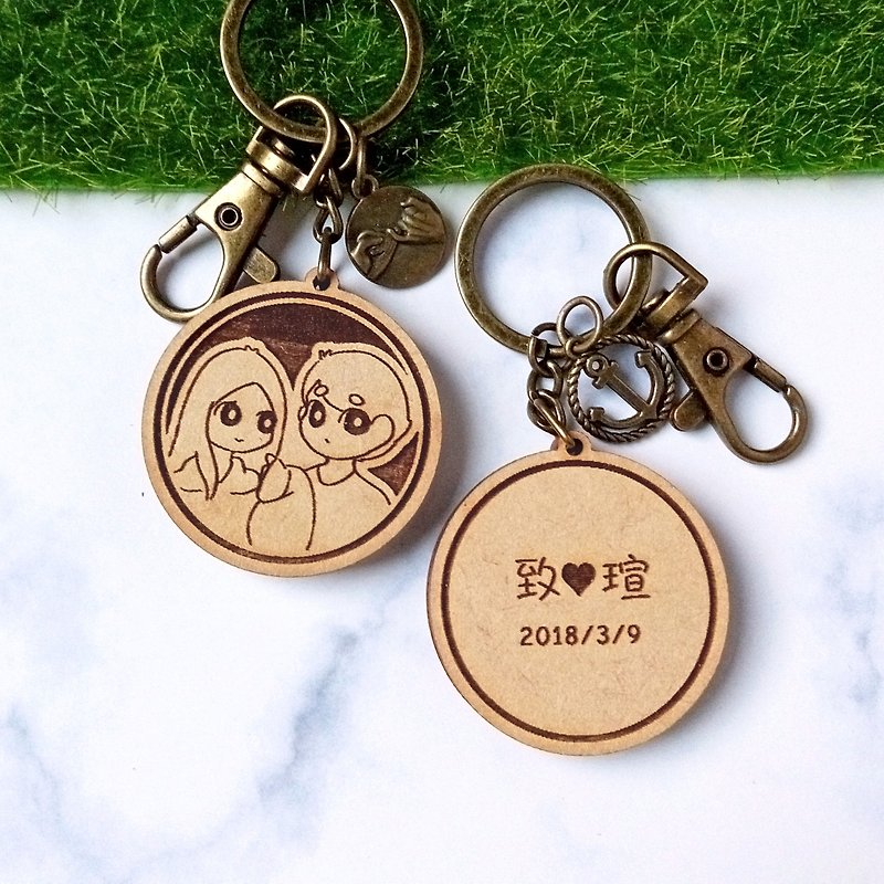 [Two Entry] Big Eye Baby Customized Couple Key Ring Valentine's Day Gift Tanabata Memorial Day - Keychains - Wood 