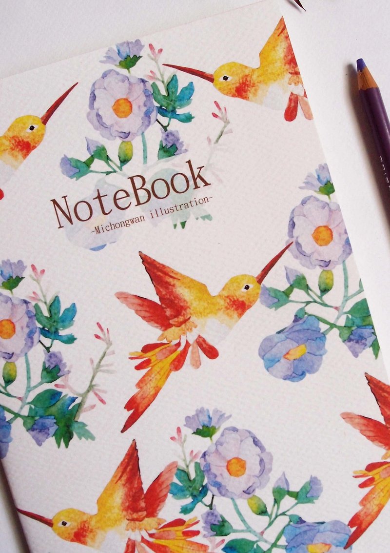 Watercolor illustration notebook - flower hummingbird / blank notebook - Notebooks & Journals - Paper Multicolor