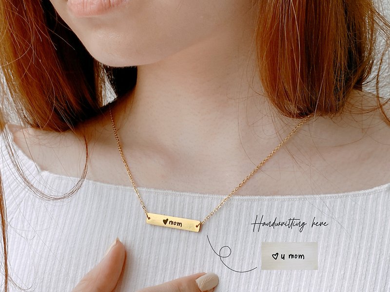 Personalised Actual Handwriting Engraving Bar Plate Necklace, Custom Jewelry - Necklaces - Stainless Steel Gold