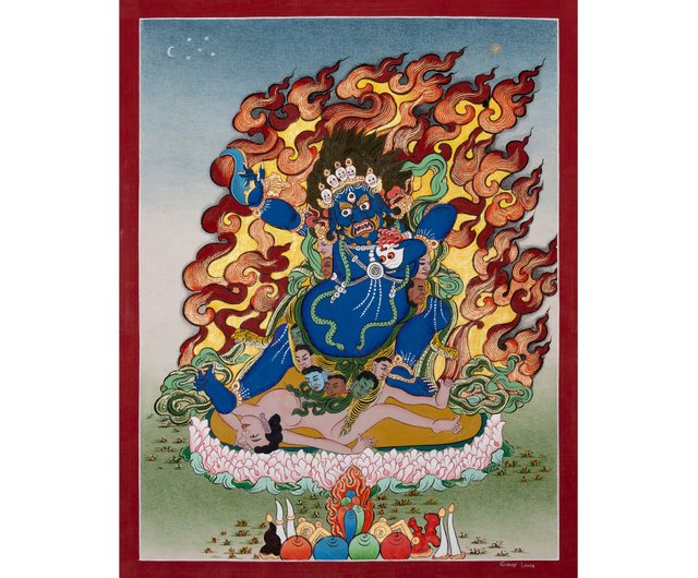 強大なマハーカーラ タンカ、チベット仏教の守護神、芸術的表現