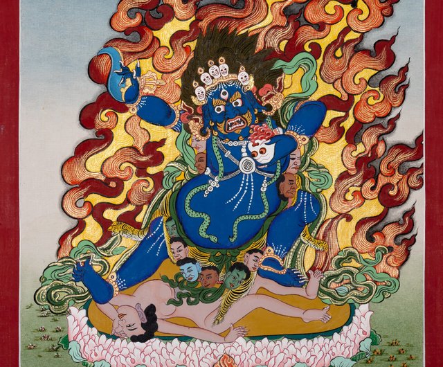 強大なマハーカーラ タンカ、チベット仏教の守護神、芸術的表現