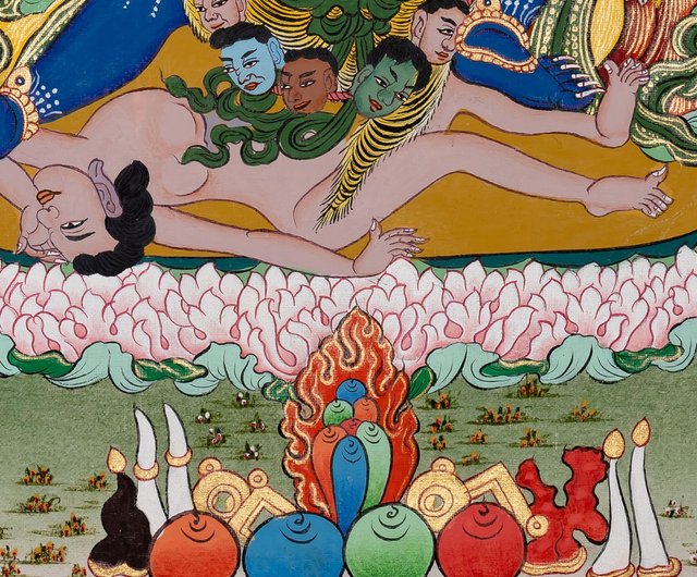 強大なマハーカーラ タンカ、チベット仏教の守護神、芸術的表現