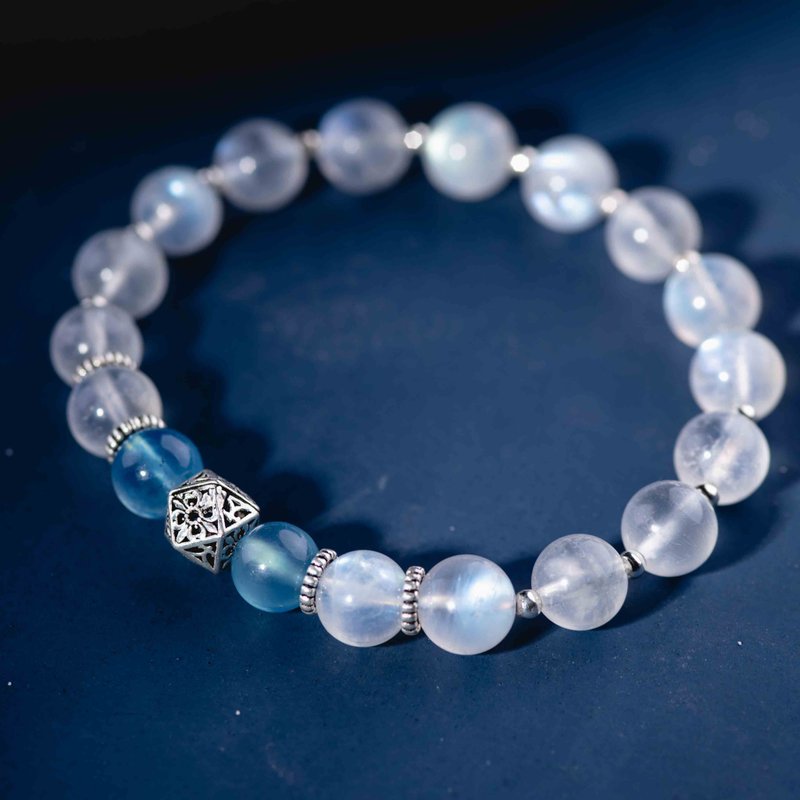 Moonstone,  Aquamarine, 925 Sterling Silver Findings Bracelet - สร้อยข้อมือ - เครื่องประดับพลอย สีใส