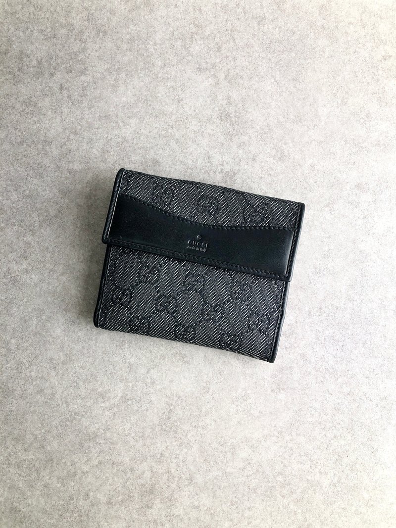 【 日本直送　名牌中古包 】GUCCI グッチ 財布 ブラック GGキャンバス 二つ折り財布 vintage ヴィンテージ オールド znwywn - 錢包/皮夾/長短夾 - 棉．麻 黑色