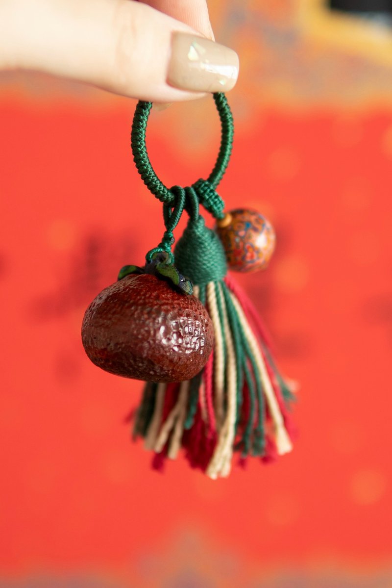 Good Luck - Sandalwood Orange + Mother-of-Pearl Lacquer Beads Car Keychain Keychain - Charms - Wood 