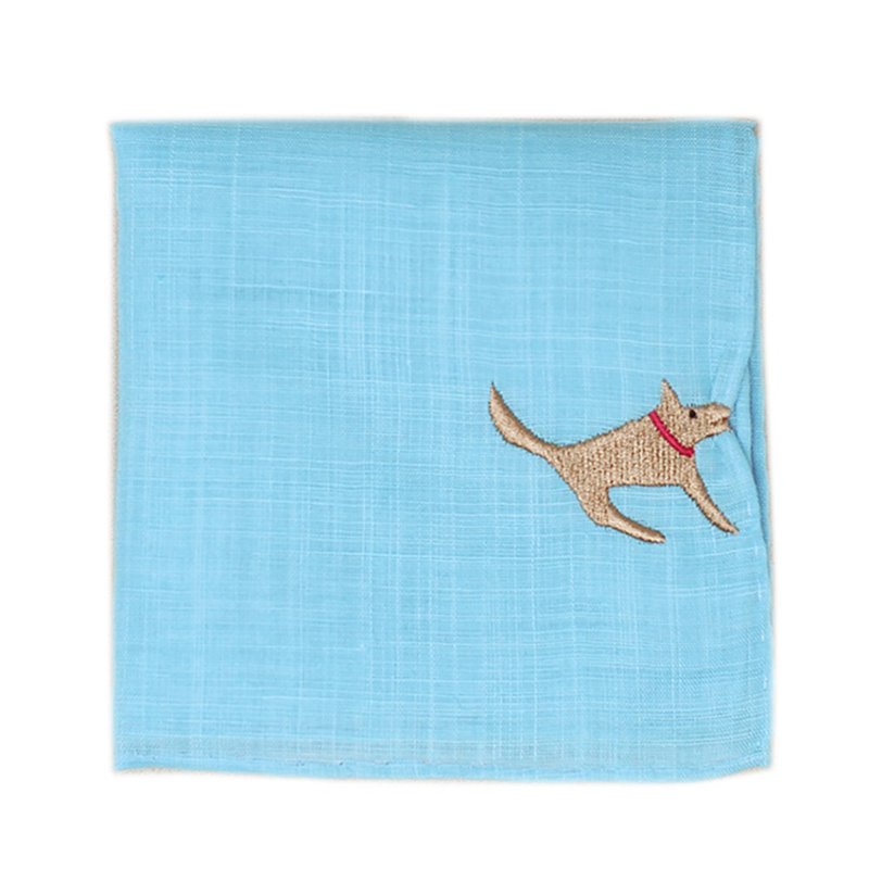 HIKKOMI Dog Blue handkerchief 41 x 41 cm, 50% cotton, 50% linen, made in Japan - Handkerchiefs & Pocket Squares - Cotton & Hemp Blue