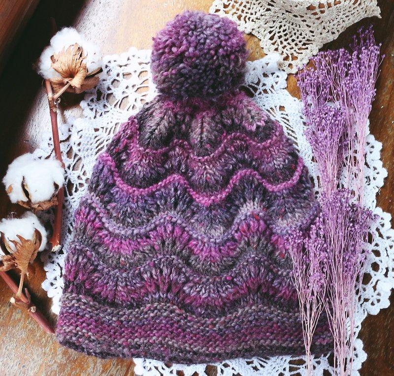 手作-紫濤海浪-毛線毛帽 - 帽子 - 羊毛 紫色