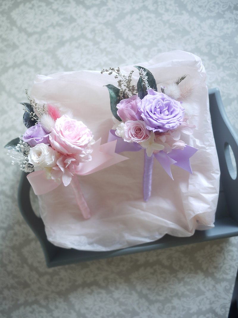 Flower daily bride and groom, bridesmaid, no flower brooch, exclusive blue gray - เข็มกลัด - พืช/ดอกไม้ สึชมพู