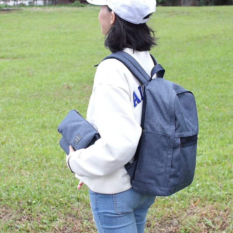 Dark chain storage backpack - Linen blue_105177 - Backpacks - Other Materials Blue