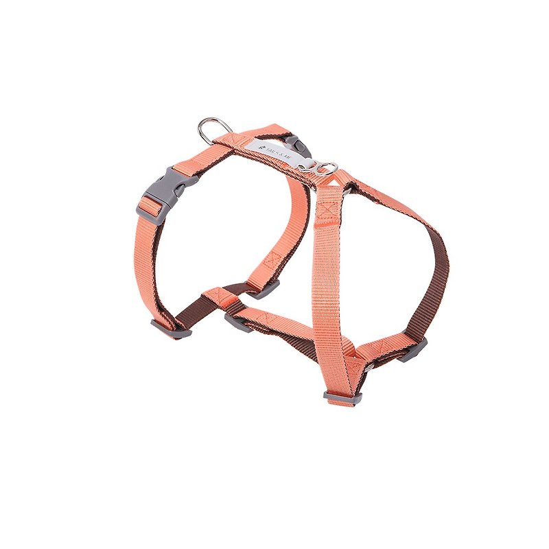 [Tail and me] Classic nylon strap with chest strap pink / dark brown M - ปลอกคอ - ไนลอน 