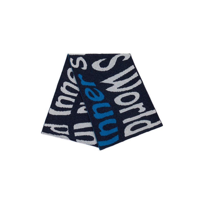 【ISW】100% Wool Knit Letter Scarf - Blue Designer Brand - ผ้าพันคอถัก - ขนแกะ 