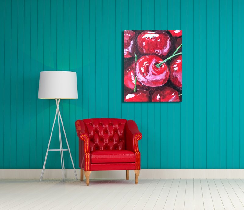 Cherry- Fresh, Living room paintings, Fruit paintings, Interior Design - 海報/掛畫/掛布 - 壓克力 多色
