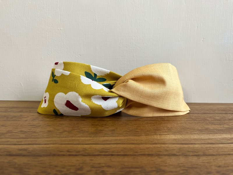 雙拼髮帶 / 夏日大白花 - 金 - 髮箍/髮帶 - 棉．麻 金色